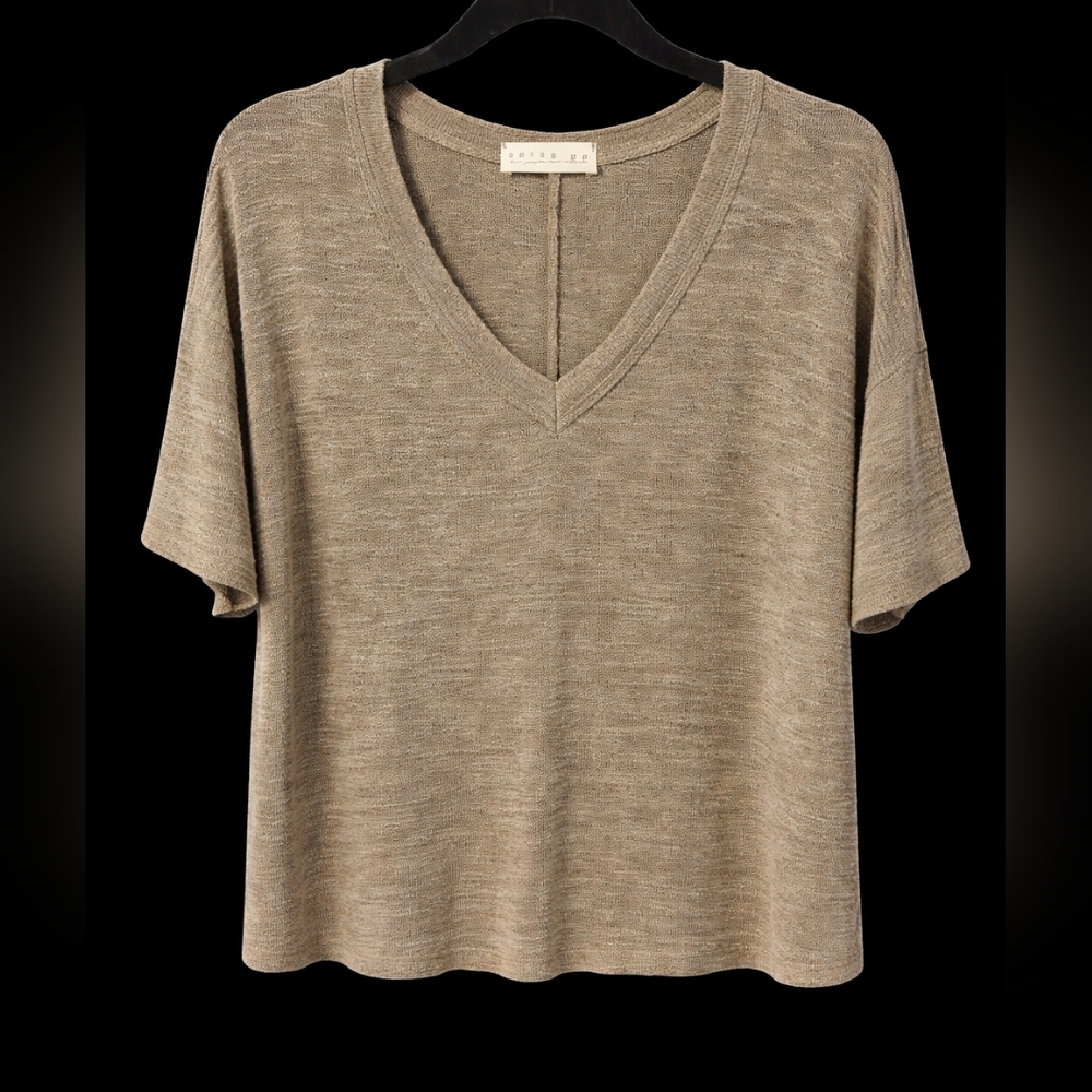 V-Neck Short Sleeve Top in Taupe by MANGO